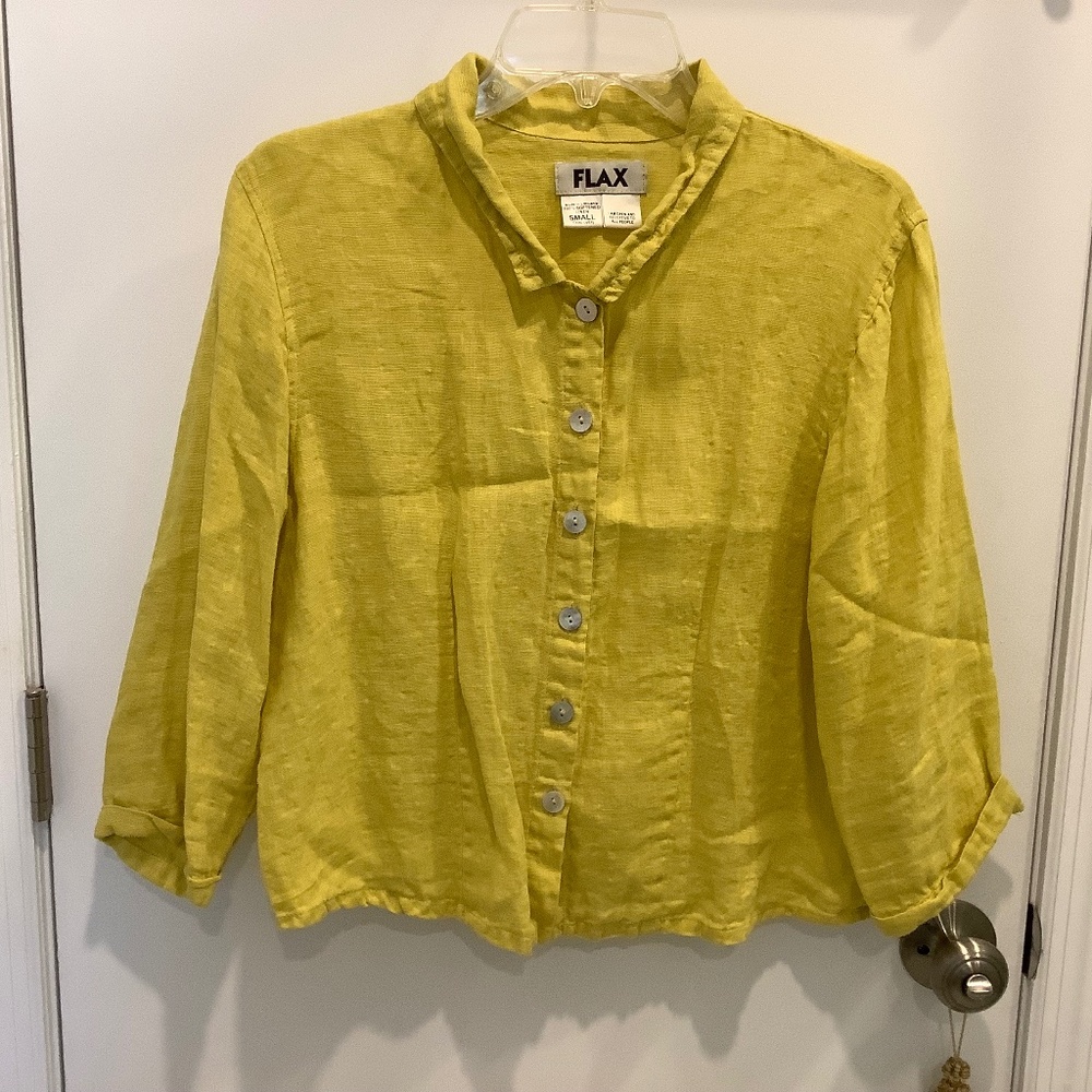 Flax 100% Linen Oversized Button Down Canary Yell… - image 1